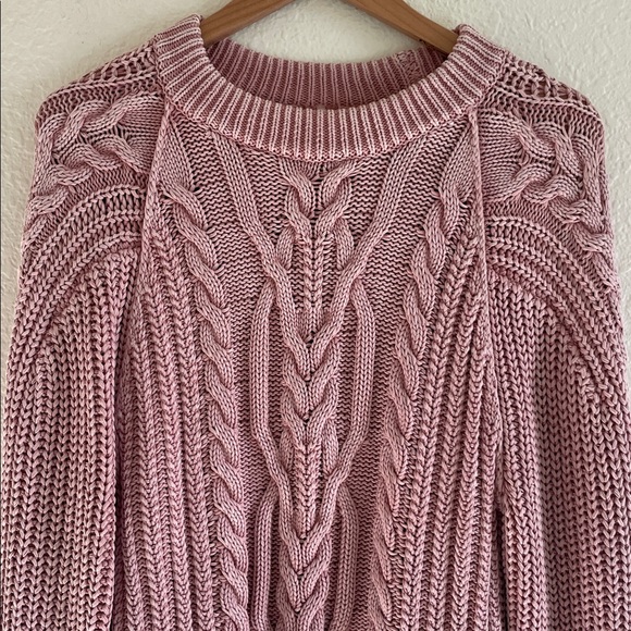 Free People Frankie Cable Knit Pullover Sweater in Misty Rose size S - Picture 5 of 8